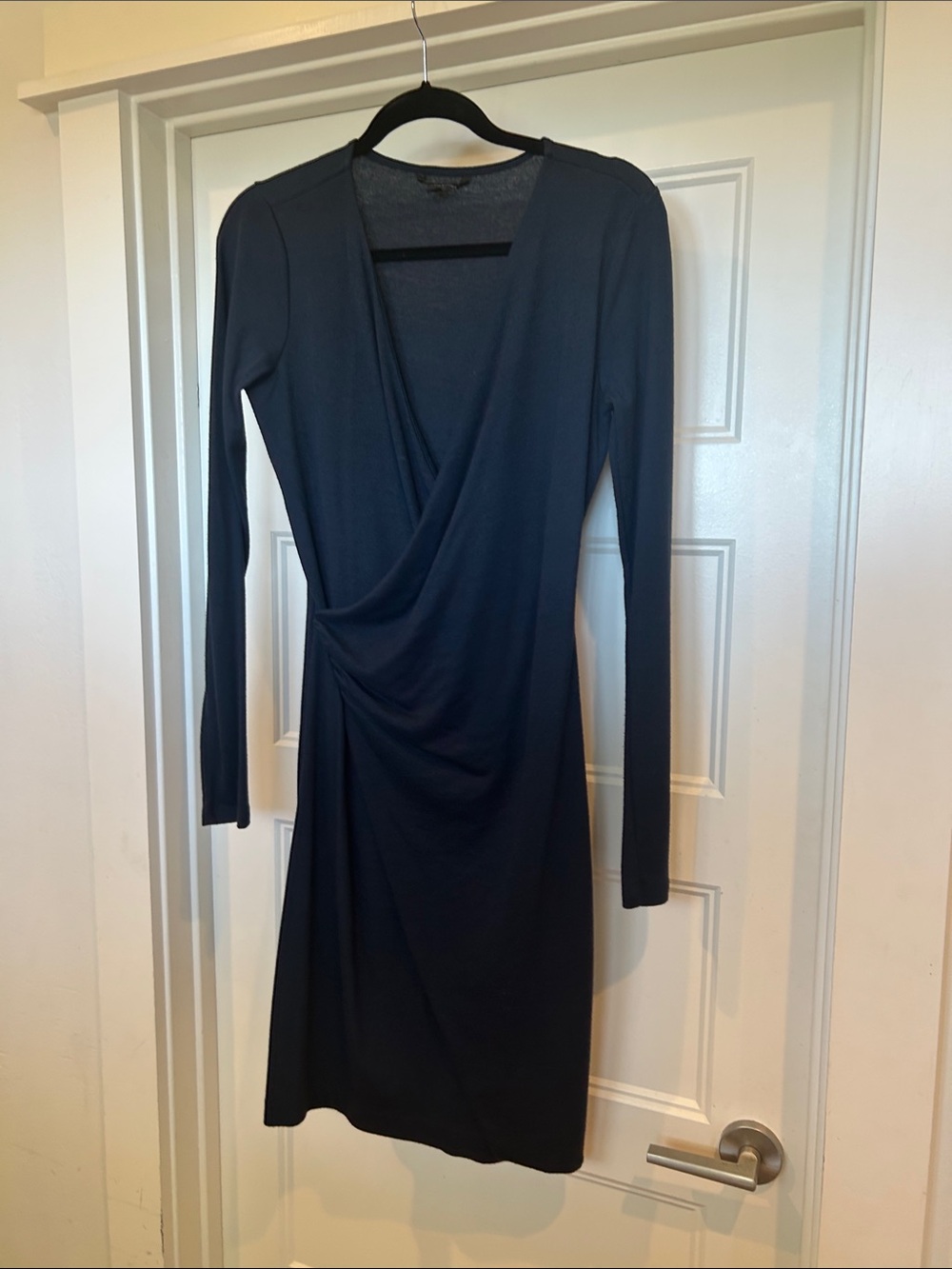 Banana Republic Black Long-Sleeve Faux-Wrap Dress
